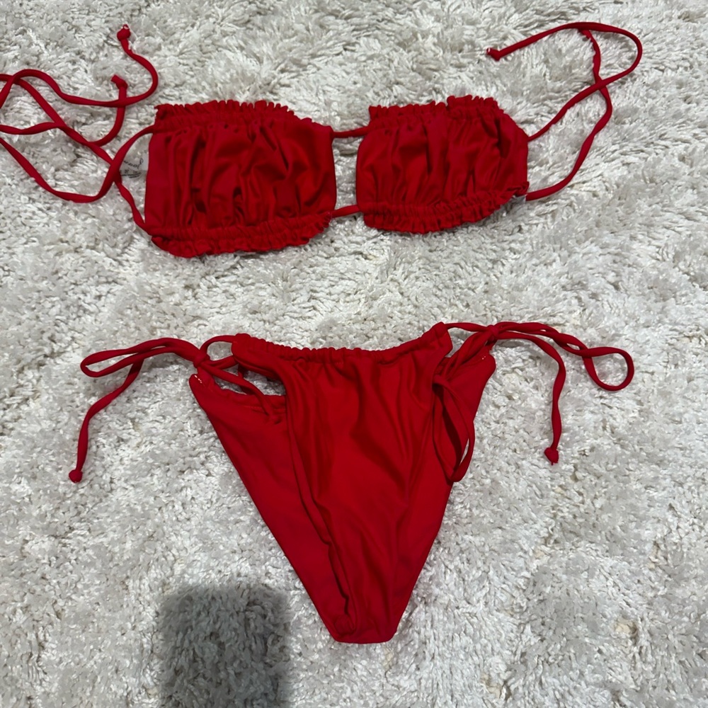 Red Ruched Bikini Set - Picture 2 of 3